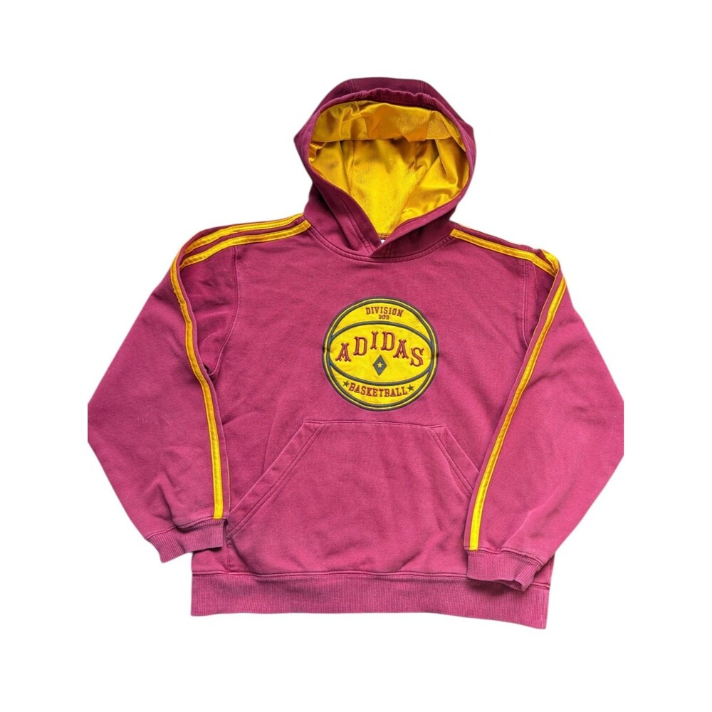 Vintage Adidas Division 303 Basketball Pullover Hoodie Maroon Yellow YL/Adult XS